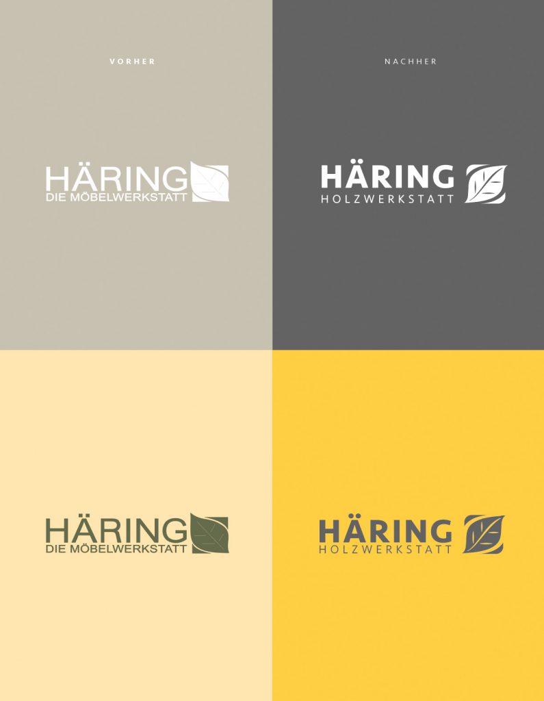 Eine Gegenüberstellung und Vergleich eines alten und neuen Logos einer Firma, die Ihr Logo hat überarbeiten lassen. das alte Logo ist sehr eng mit einer alten Schrift und einer Schicht erkennbaren Bildmarke gestaltet. Das neue Logo ist vom Studio deutlich aufgewertet und besser reproduzierbarer, da es mehr Luft zwischen den Elementen hat.